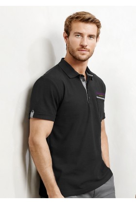 Short Sleeve Edge Pique Polo Top (Black)