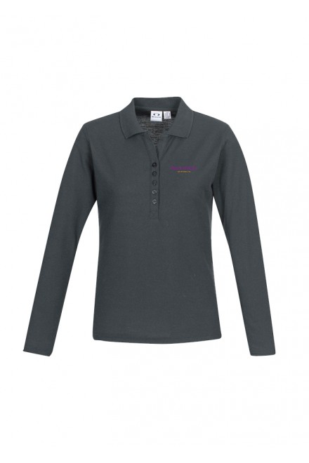 Long Sleeve Crew Pique Polo Top (Charcoal)